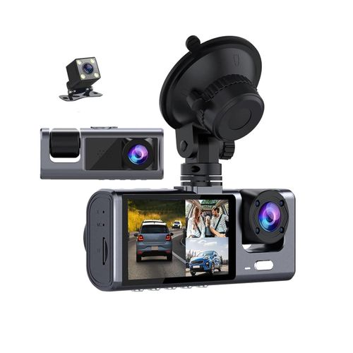 3 in 1 Advanced Dash Camera (Front, Inside and Rear) View Camera 1296P Dash Cam for Cars WiFi Car DVR Camera for Vehicle Video Recorder Dual Lens Dashcam