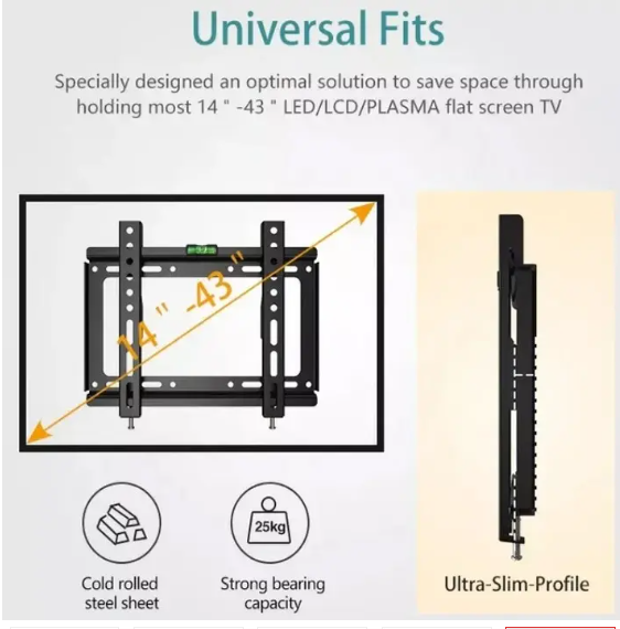 [Special Offer] TV Wall Mount TV Stand 14″-43″ Plasma wall bracket Steel Material Fixed Solid Wall mount suitable for 14 inch to 43 inch Tv, load capacity of 25kg,