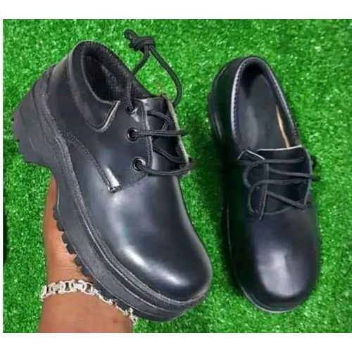 High Quality Durable Back to School Boys and Girls Unisex Casual Black Pure Genuine Leather School Shoes for Children with Laces