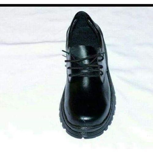 High Quality Durable Back to School Boys and Girls Unisex Casual Black Pure Genuine Leather School Shoes for Children with Laces