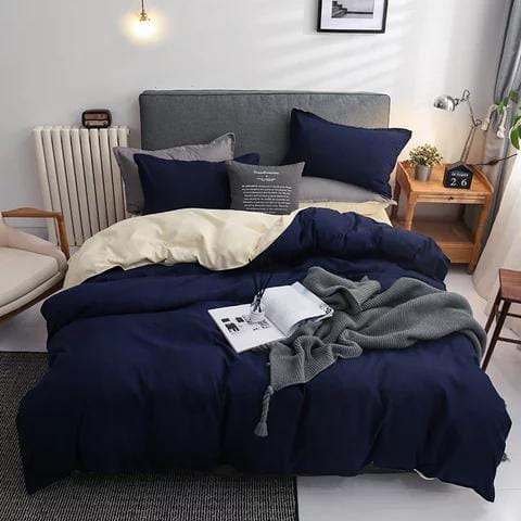 4PCS Plain Double sided color Cotton Duvet covers➖2pillowcases ➖1pc bedsheet ➖1pc Duvet cover