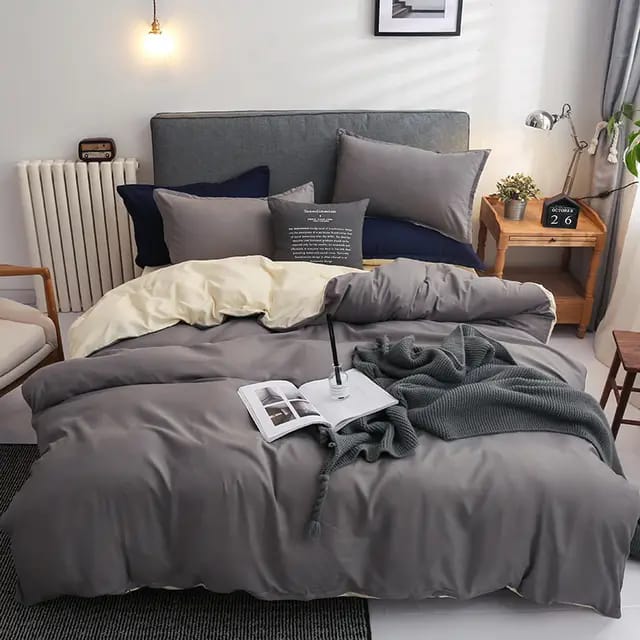 4PCS Plain Double sided color Cotton Duvet covers➖2pillowcases ➖1pc bedsheet ➖1pc Duvet cover