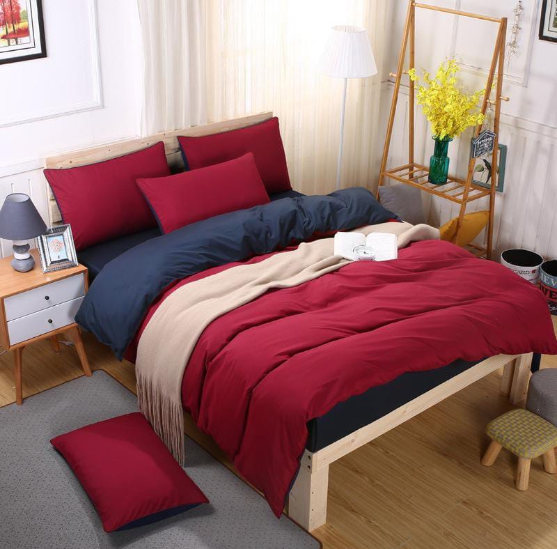4PCS Plain Double sided color Cotton Duvet covers➖2pillowcases ➖1pc bedsheet ➖1pc Duvet cover
