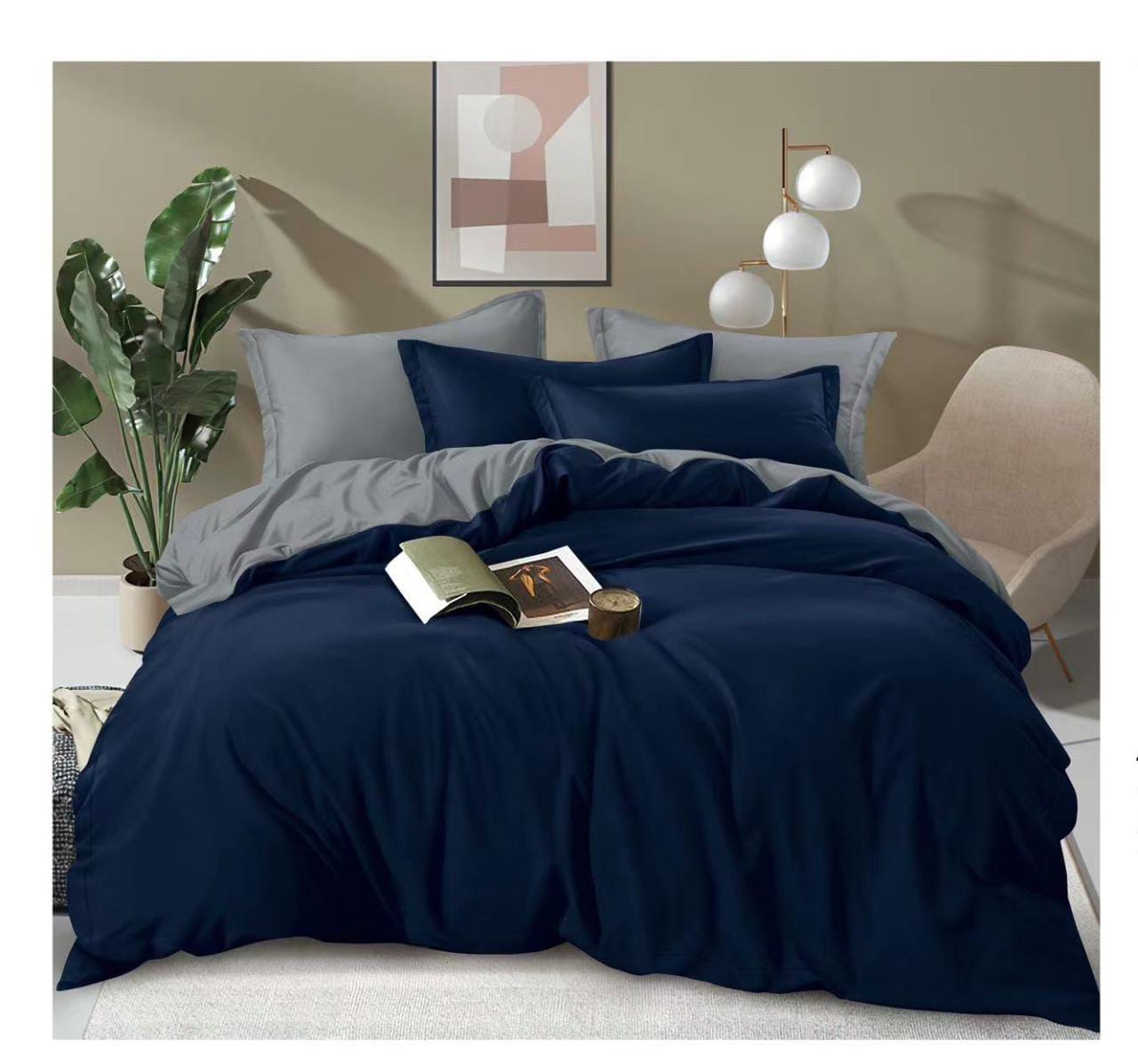 4PCS Plain Double sided color Cotton Duvet covers➖2pillowcases ➖1pc bedsheet ➖1pc Duvet cover