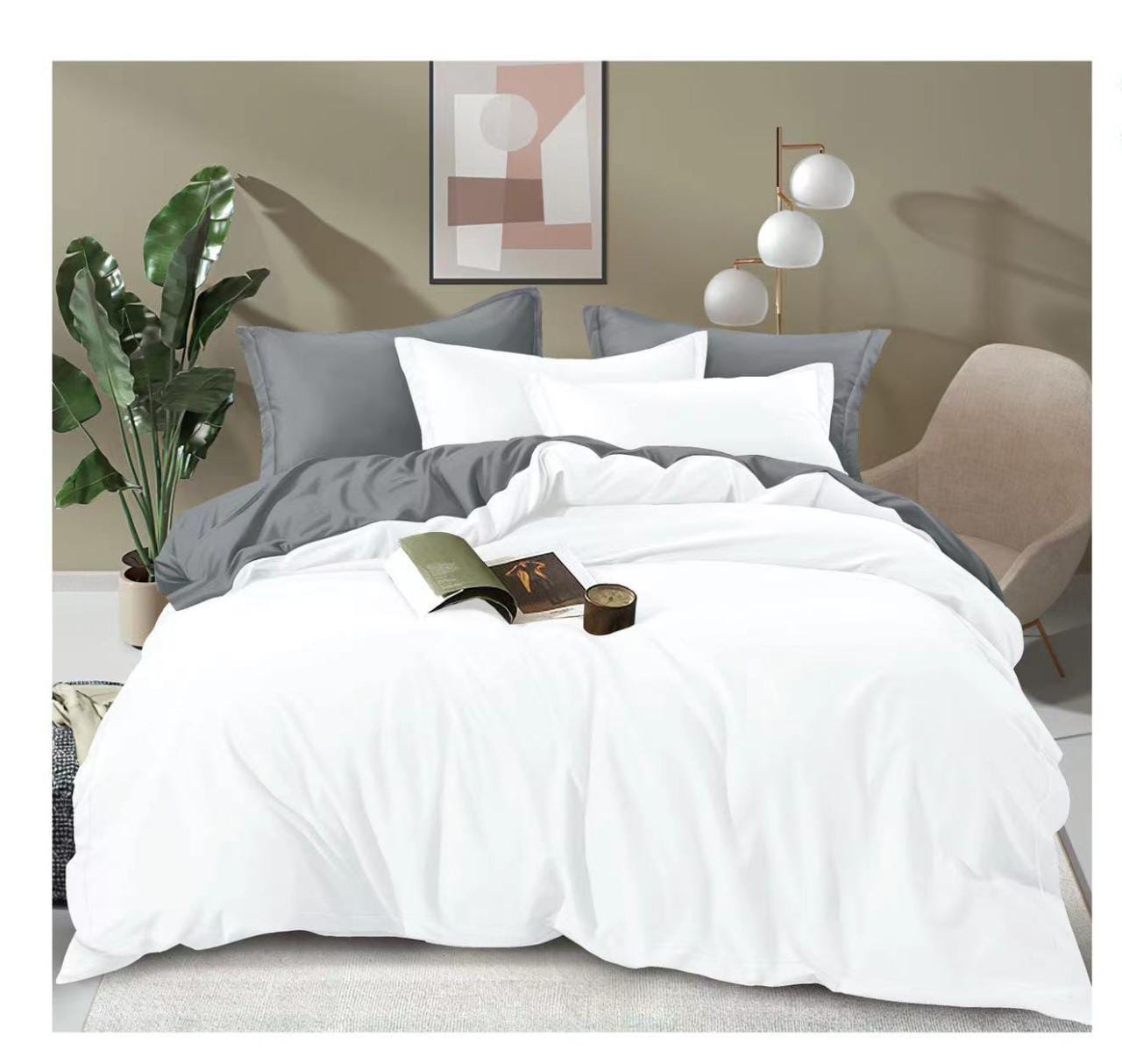 4PCS Plain Double sided color Cotton Duvet covers➖2pillowcases ➖1pc bedsheet ➖1pc Duvet cover