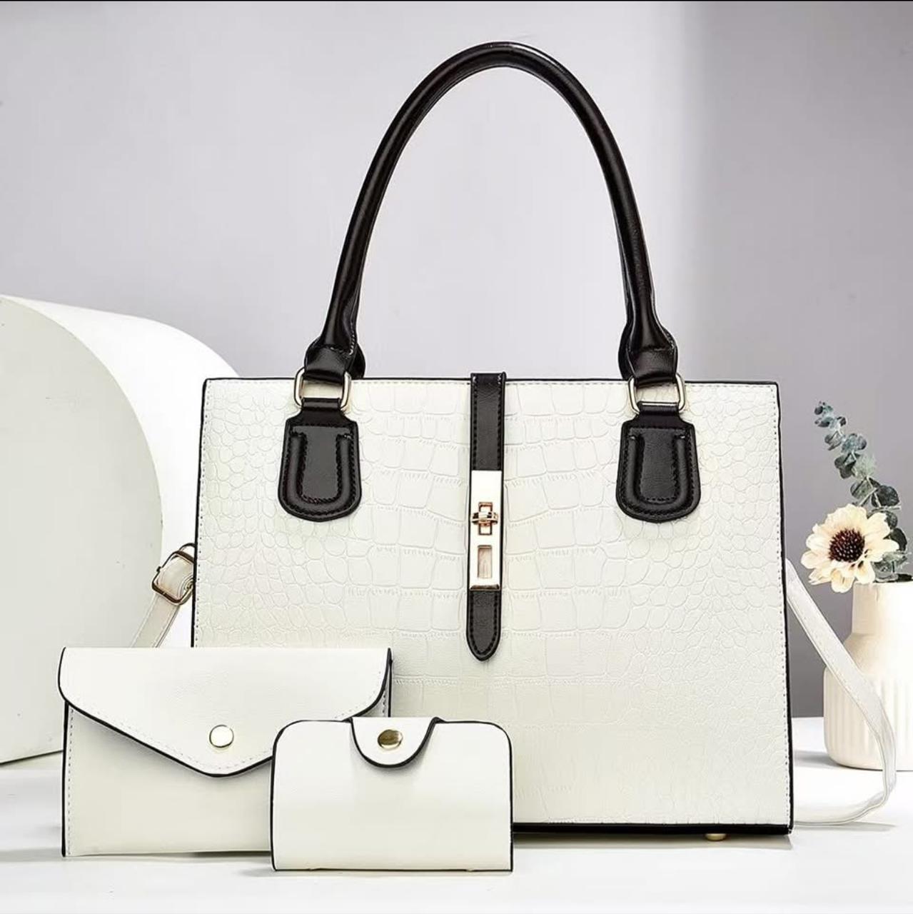 3in1 Classic Trendy Ladies Handbag Women Shoulder Bag Strap Adjustable Fashion Bag Zipper Closure Girls Crossbody Bag with Purse or Wallet Bag