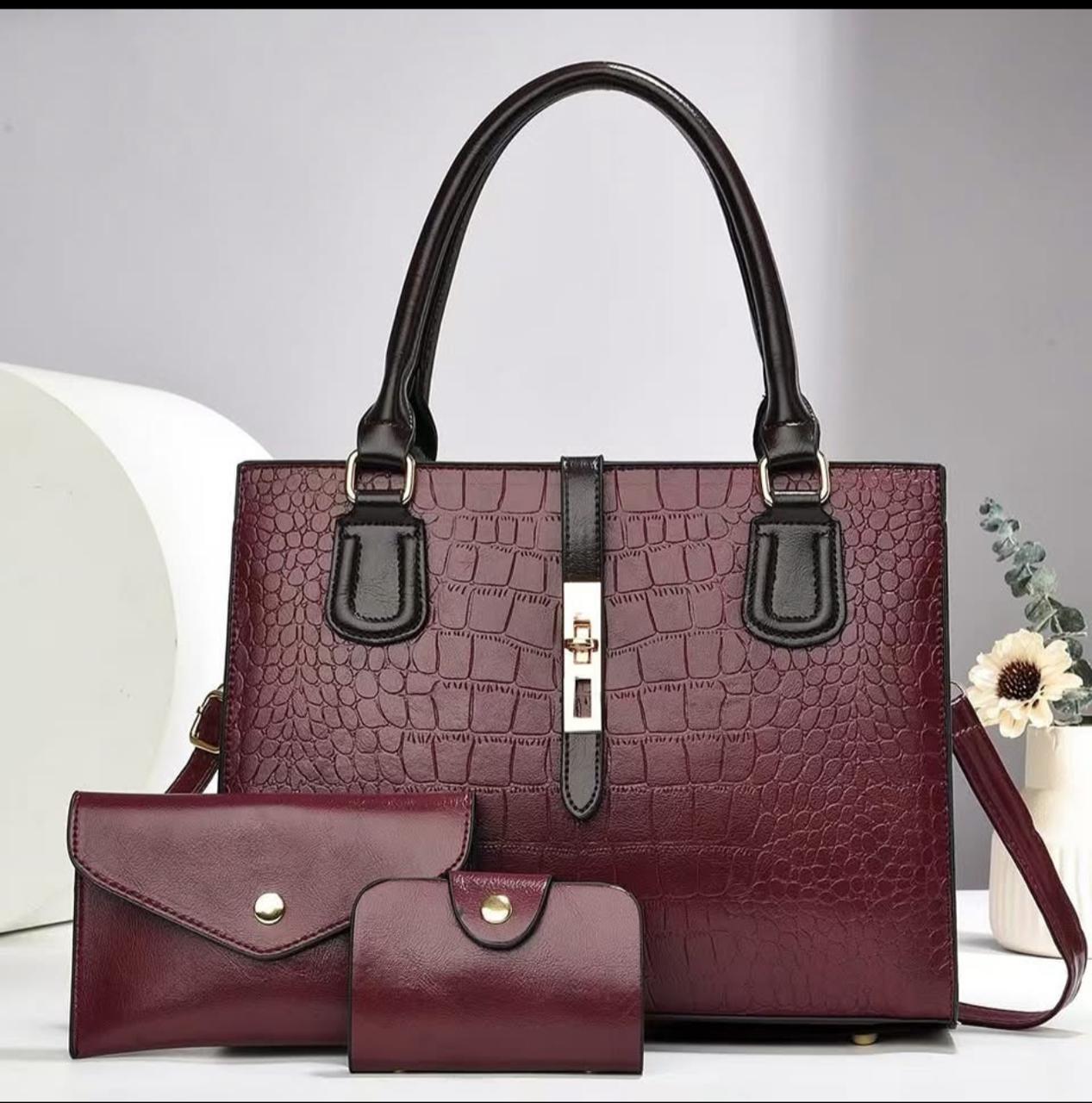3in1 Classic Trendy Ladies Handbag Women Shoulder Bag Strap Adjustable Fashion Bag Zipper Closure Girls Crossbody Bag with Purse or Wallet Bag