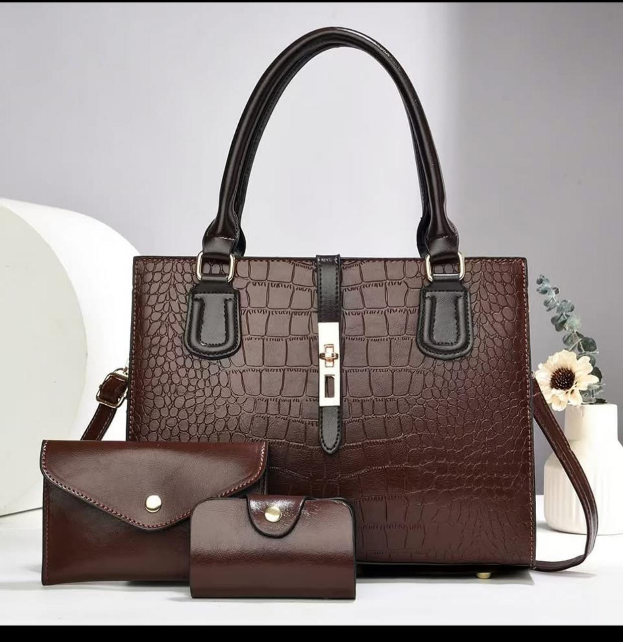 3in1 Classic Trendy Ladies Handbag Women Shoulder Bag Strap Adjustable Fashion Bag Zipper Closure Girls Crossbody Bag with Purse or Wallet Bag
