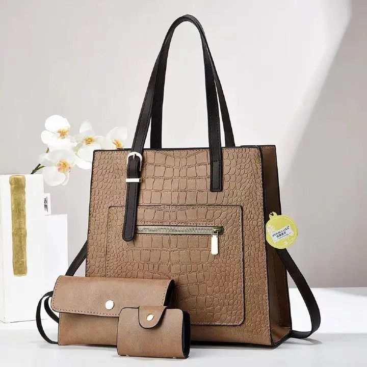 3in1 Classic Trendy Ladies Handbag Women Shoulder Bag Strap Adjustable Fashion Bag Zipper Closure Girls Crossbody Bag with Purse or Wallet and Sling Bag