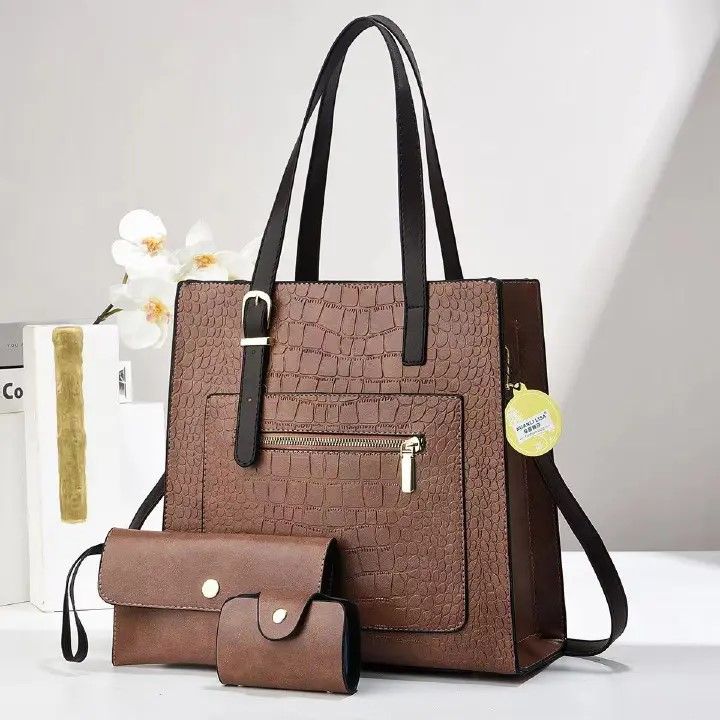 3in1 Classic Trendy Ladies Handbag Women Shoulder Bag Strap Adjustable Fashion Bag Zipper Closure Girls Crossbody Bag with Purse or Wallet and Sling Bag