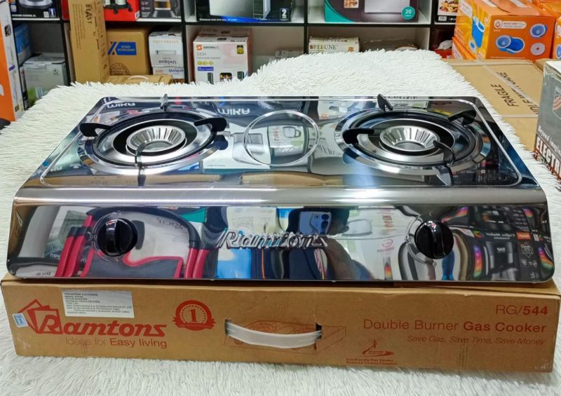 Ramtons 2 Burner Gas Cooker - Stainless Steel Tabletop Design - Efficient & Portable Cooking Solution
