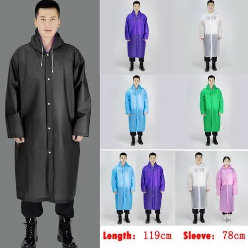 Long EVA Material Plastic Raincoat Waterproof Rain Coat Adults.Free SizeSafe & Eco-friendly - The rain poncho is made of an eco-friendly material (100% EVA), no plastic smell and no harmless, compared