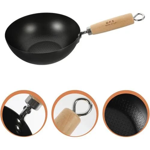 Heavy duty,high quality mini WOK Pan Comfortable Handle Compact Multipurpose Cooking Pan Stainless Steel Base Anti Sticking for Daily Home Cooking (26cm)