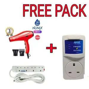 Nunix Hair Dryer + Extension Cable + Fridge Guard Combo – All-in-One Home Essential! 🌟
Upgrade your home essentials with this powerful and convenient combo. Designed for practicality, safety, and dai