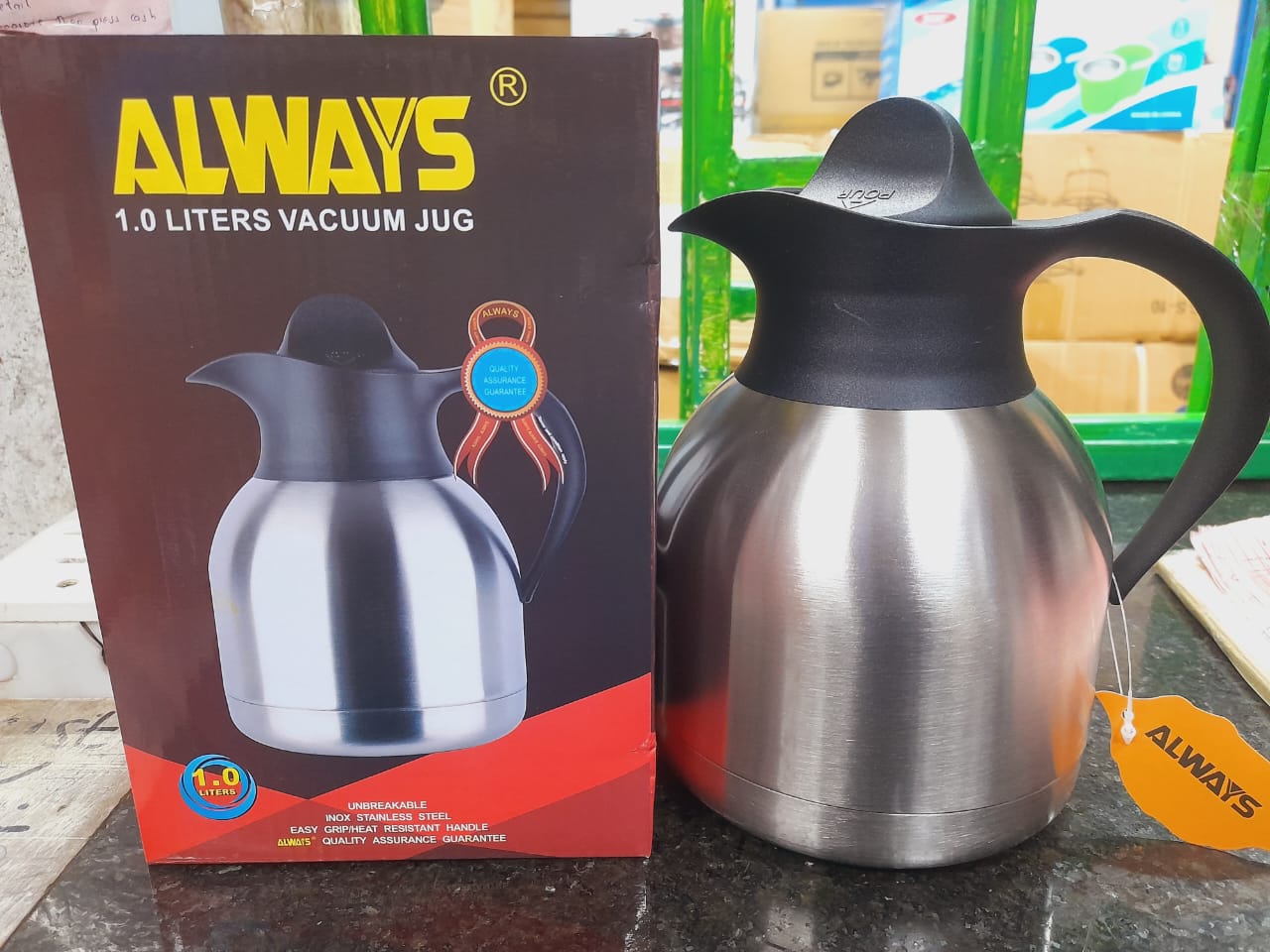 Always 1.0l flask ,promotion price

KEEPS HOT FOR 72HRS ;- ORIGINAL, ELEGANT AND MODERN VACUUM FLASK Unbreakable Vacuum Thermos Flask - Stainless Steel - Easy to wash and Maintain - SILVER