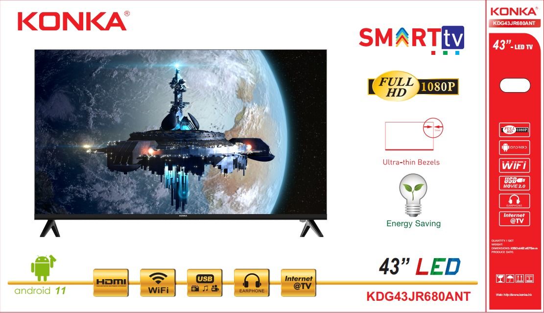 🔥43 inches konka smart android frameless tv