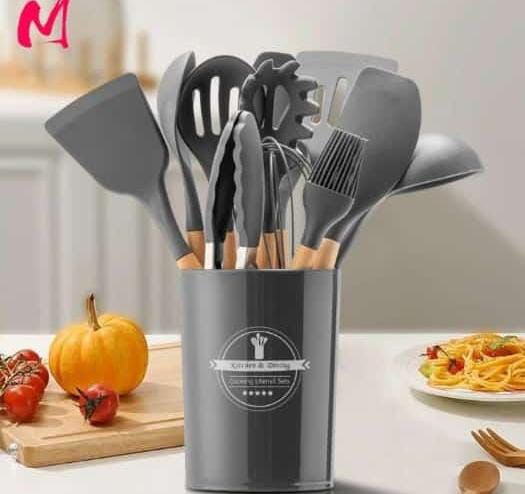 🧏🏻‍♀️ Offer Sale🧏🏻‍♀️Kitchen Set 12Pcs Silicone Non-stick Cooking Spoon Set🌱🤪Safe silicone heads, soft to not scratch any of your pots, pans or other gadgets.
Ergonomically designed beech wooden
