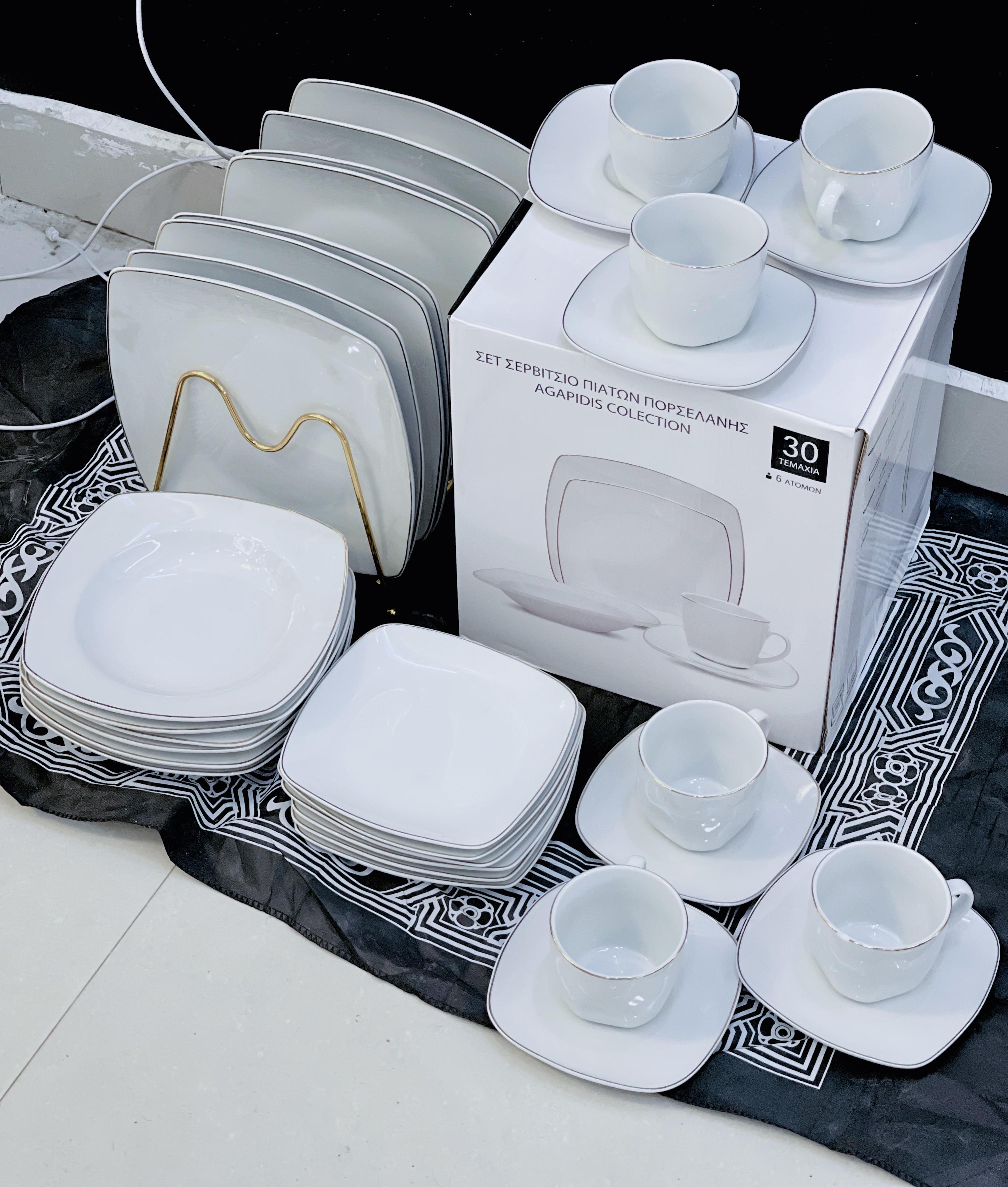 30pcs Ceramic Dinner Set . Made of premium good grade BPA free ceramics. Easy to clean and are dishwasher and microwave safe. Great yo serve in numerous occasions such as lunch👆😀, breakfast and supp