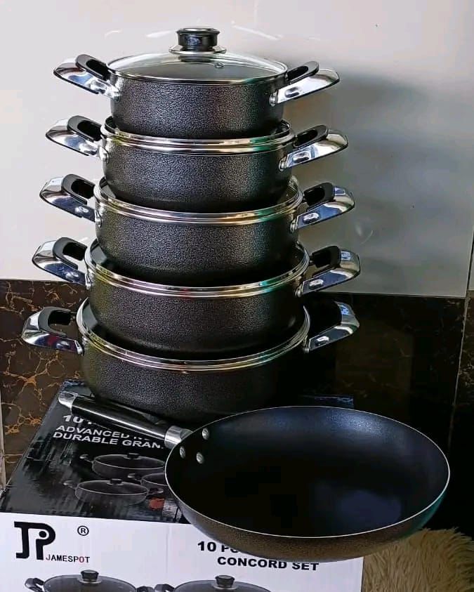 PRICE DROOPED🦋JP Jamespot 10Pcs Heavy Non-Stick Granite Cooking Pot/Sufuria With Pan Cookware set Jamespot PLUS FREE PAN🎀Durable cooking pots provides long lasting superior Non-stick performance and