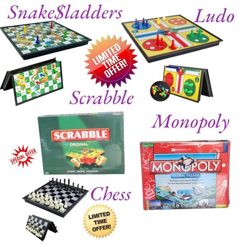 🎇5-in-1 Board Games Set – Chess, Ludo, Scrabble, Monopoly & Snakes & Ladders Limited Offer!🎇making it perfect for home, picnics, or holidays. Don’t miss out on this limited offer discount deal – the