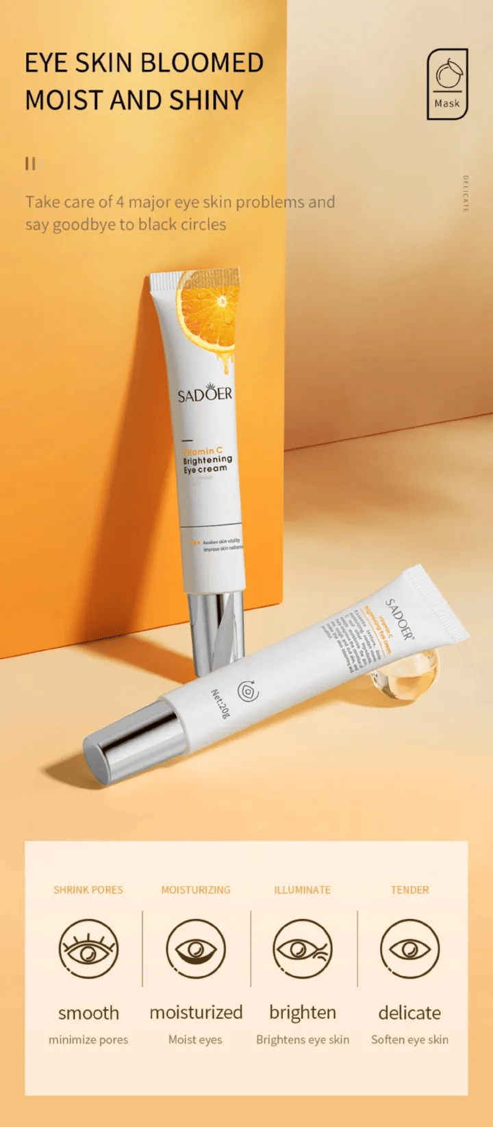 SADOER Vitamin C Brightening Eye Cream Hydrates and moisturizes, Brightening and rejuvenating Eye Care Cream