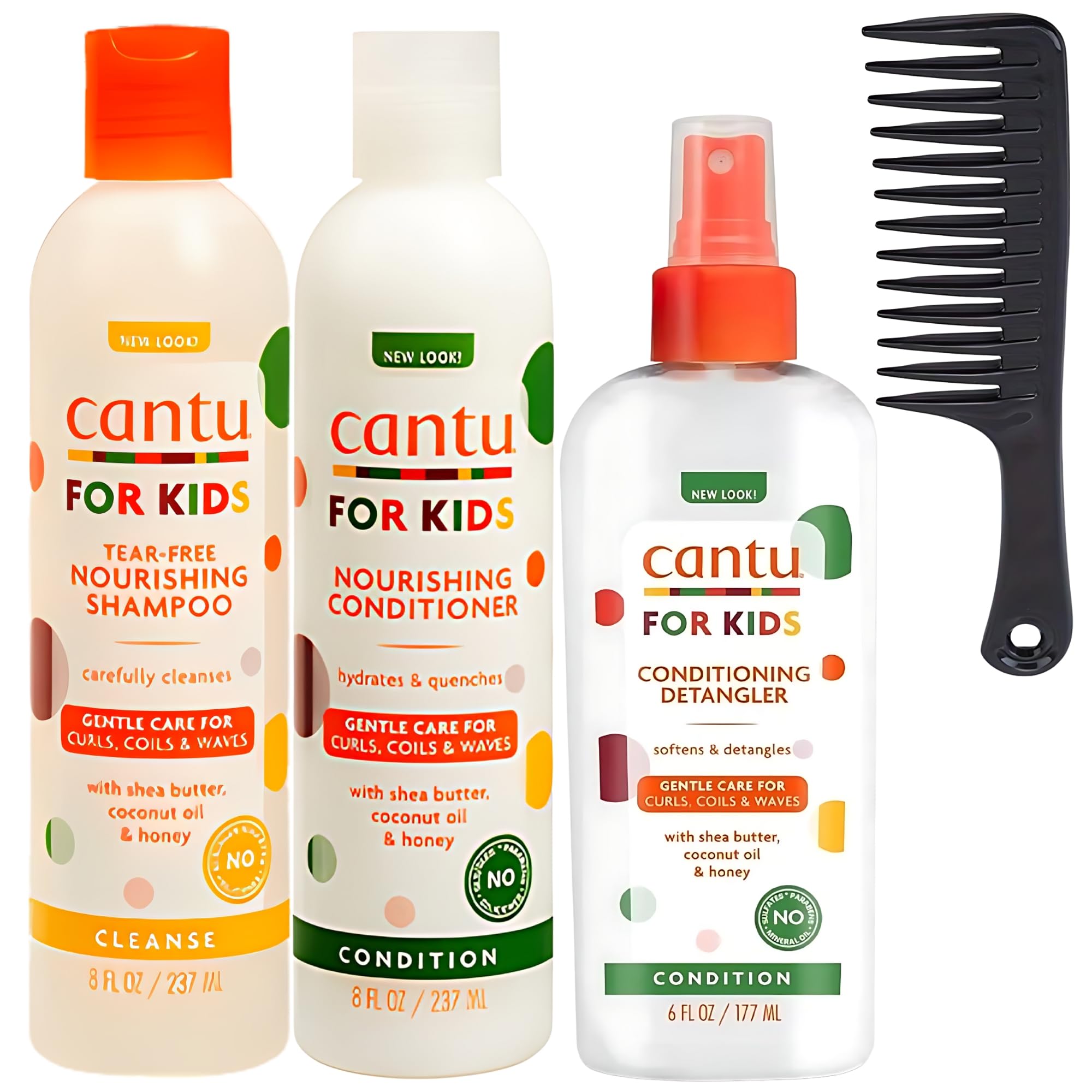 CANTU CARE FOR KIDS  Hair Care Bundle – Nourishing Cantu Shampoo & Conditioner Set, Kids Detangler Spray, Wide Tooth Comb – Kids Shampoo and Conditioner, Detangling Spray Kids for Curly Hair