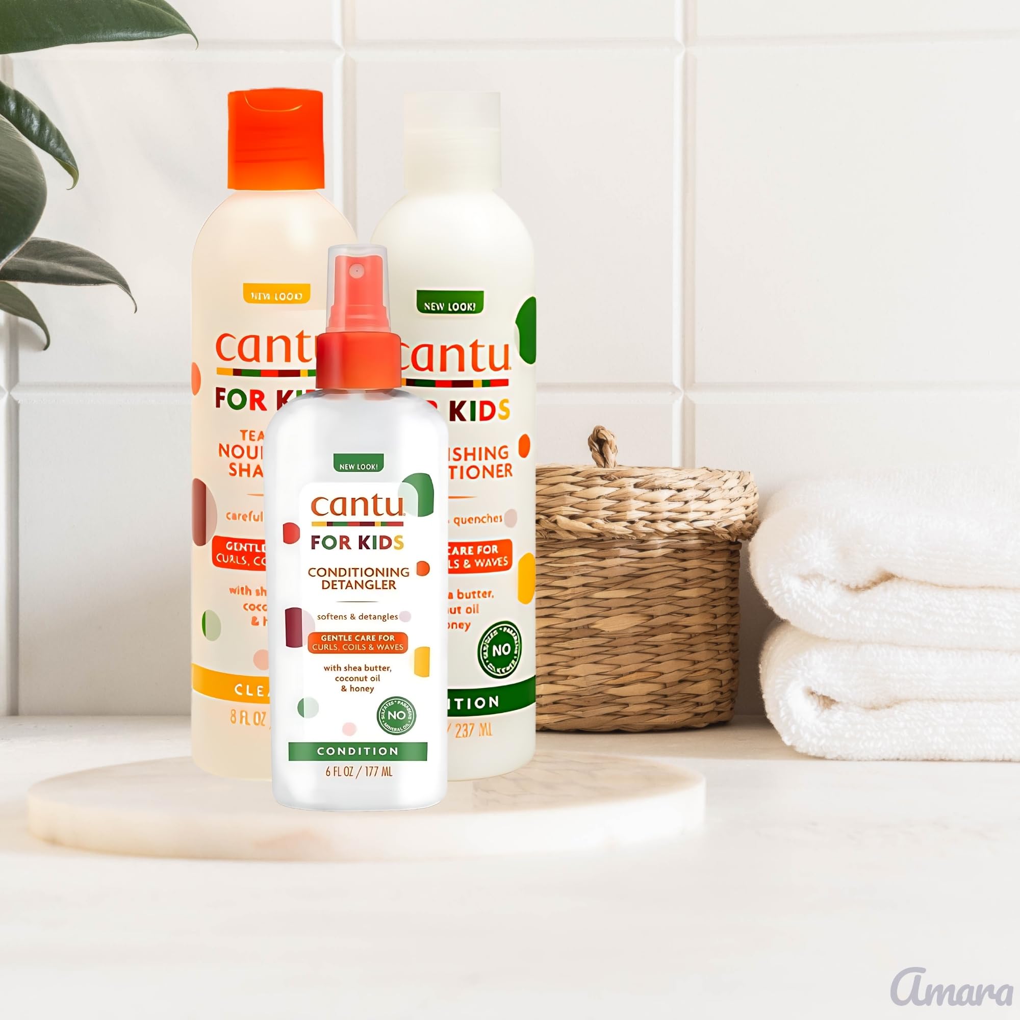 CANTU CARE FOR KIDS  Hair Care Bundle – Nourishing Cantu Shampoo & Conditioner Set, Kids Detangler Spray, Wide Tooth Comb – Kids Shampoo and Conditioner, Detangling Spray Kids for Curly Hair