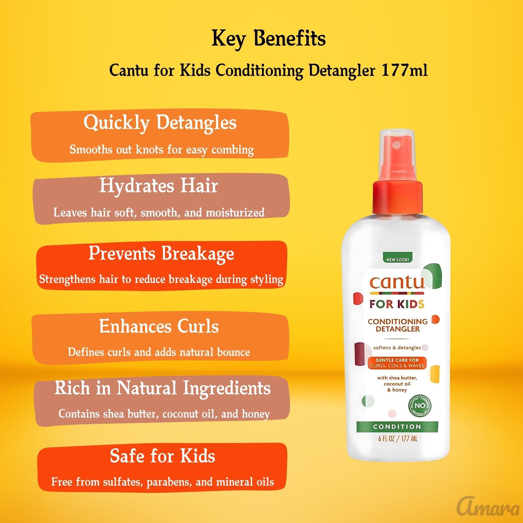 CANTU care for kids complete Curly Hair Products Bundle – Cantu Kids Leave-In Conditioner, Nourishing Cantu Shampoo, Conditioning Detangler Spray & Wide-Tooth Comb for Easy Styling & Healthy Curls