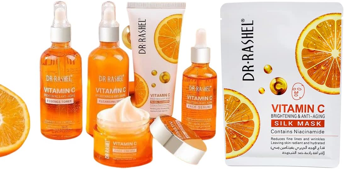 Dr Rashel Vitamin C Skin Care Series , Contains Hyaluronic Acid, Anti Aging and Collagen Essence ( Pack Of 5 Piece Set )