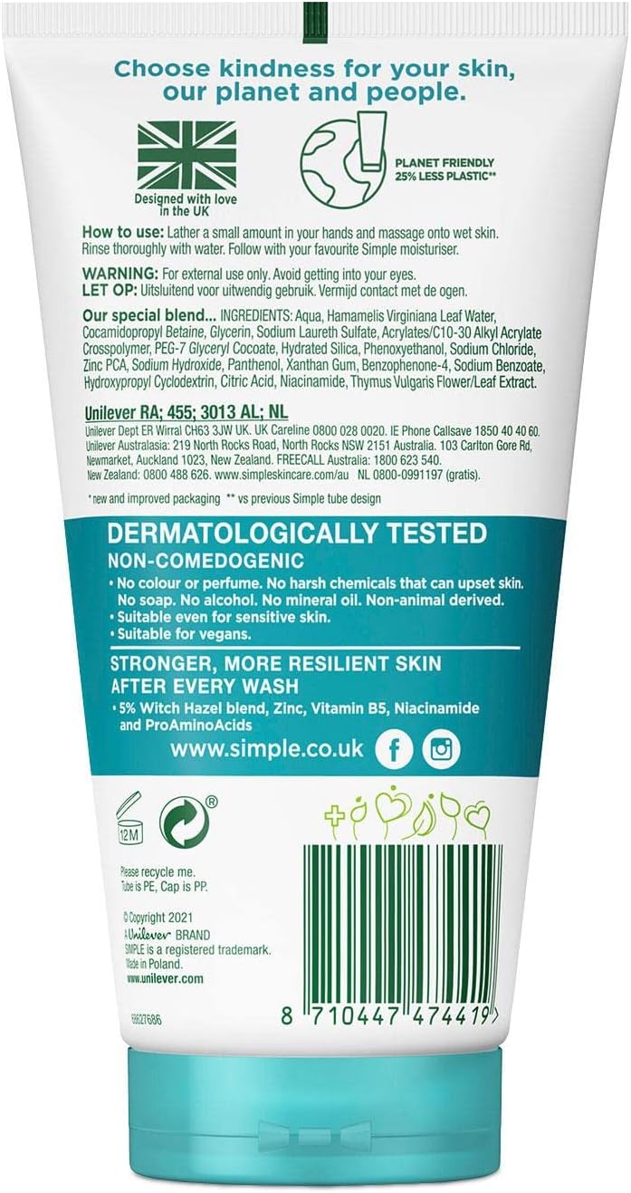 Simple Daily Skin Detox Purifying Facial Wash, 150ml