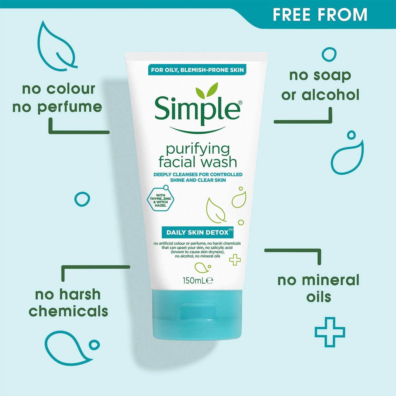 Simple Daily Skin Detox Purifying Facial Wash, 150ml