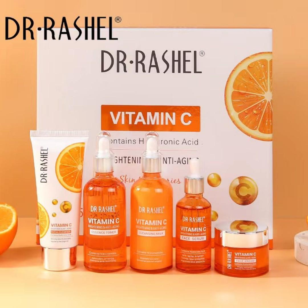 Dr Rashel Vitamin C Skin Care Series , Contains Hyaluronic Acid, Anti Aging and Collagen Essence ( Pack Of 5 Piece Set )