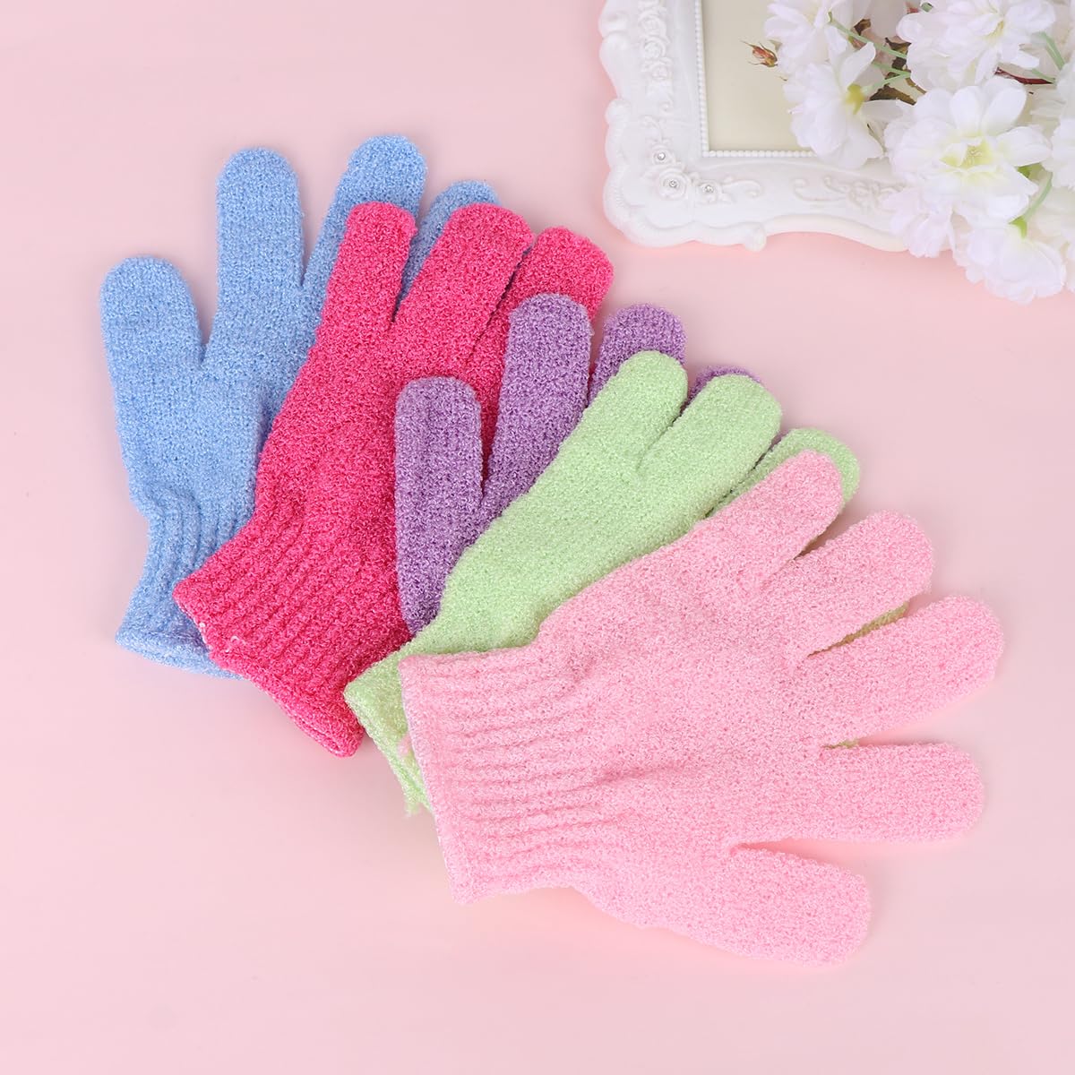Exfoliating Bath Gloves - Five Finger Body Scrubber and Back Massaging Towels in Random Colors, Ideal for Deep Cleaning and Skin Care