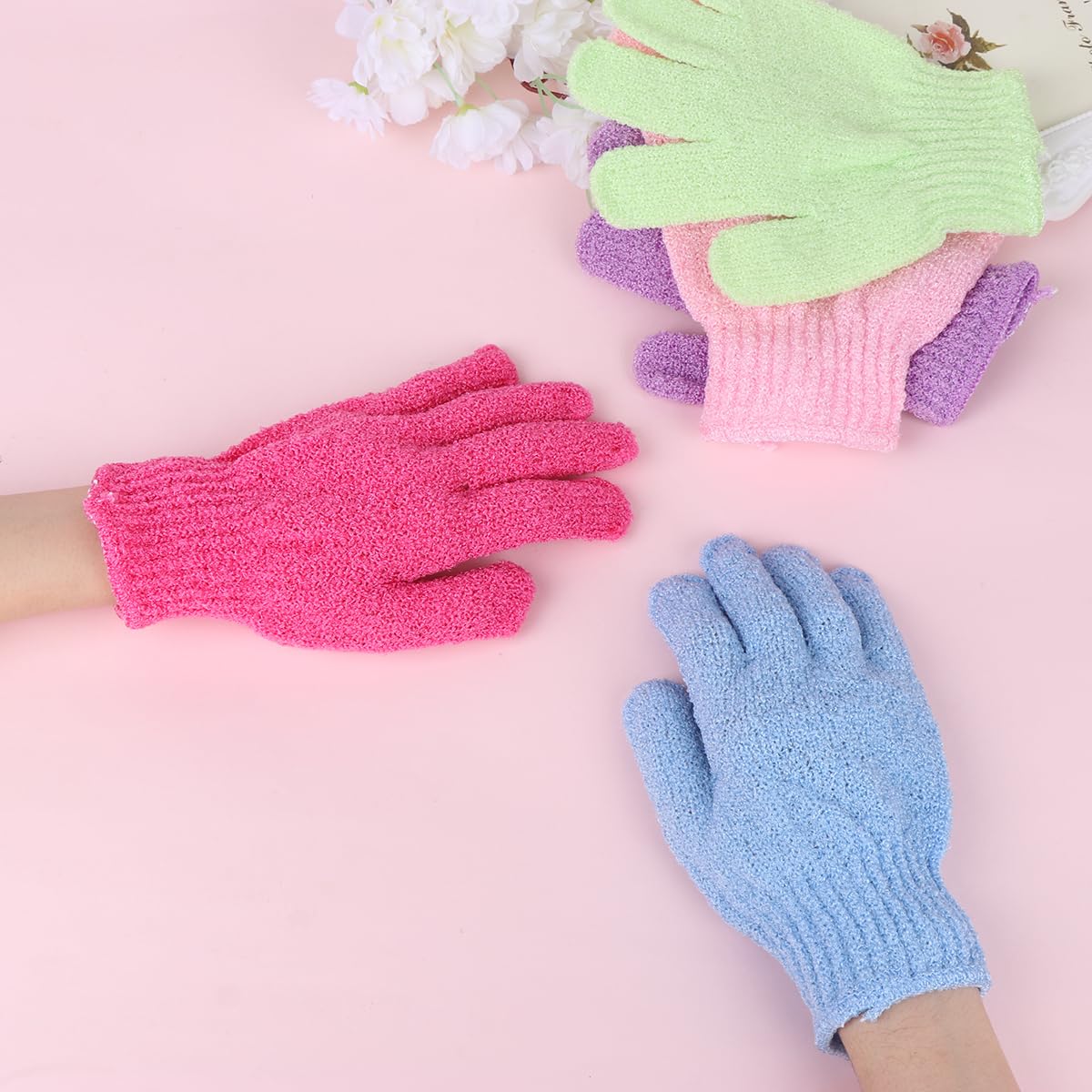 Exfoliating Bath Gloves - Five Finger Body Scrubber and Back Massaging Towels in Random Colors, Ideal for Deep Cleaning and Skin Care