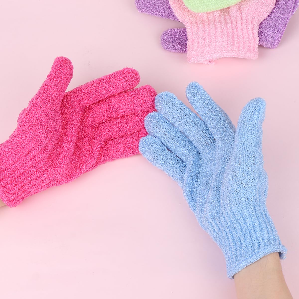 Exfoliating Bath Gloves - Five Finger Body Scrubber and Back Massaging Towels in Random Colors, Ideal for Deep Cleaning and Skin Care