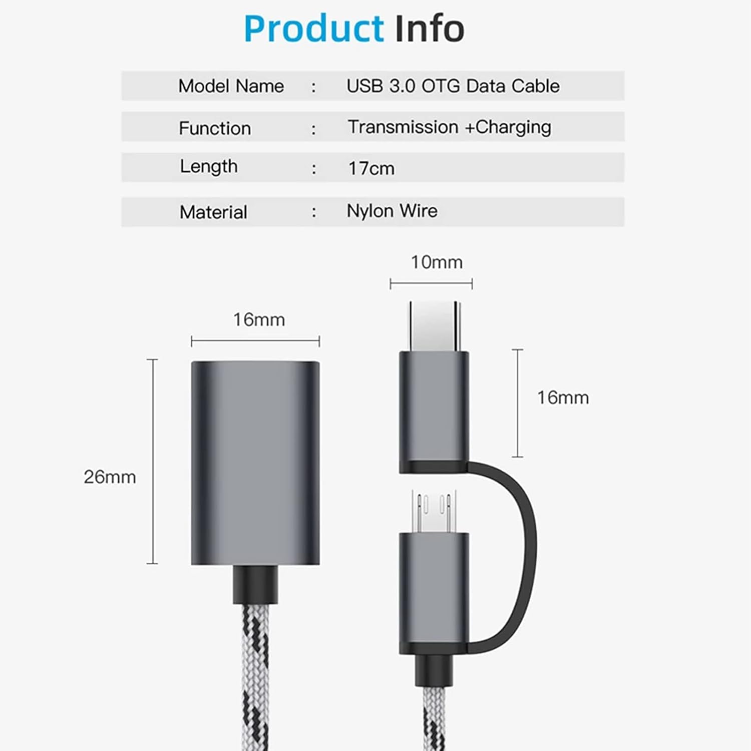 2-in-1 OTG Adapter, USB to Type-C & Micro USB Nylon Interface, Fast Transfer Connector, Cellphone Charging Line