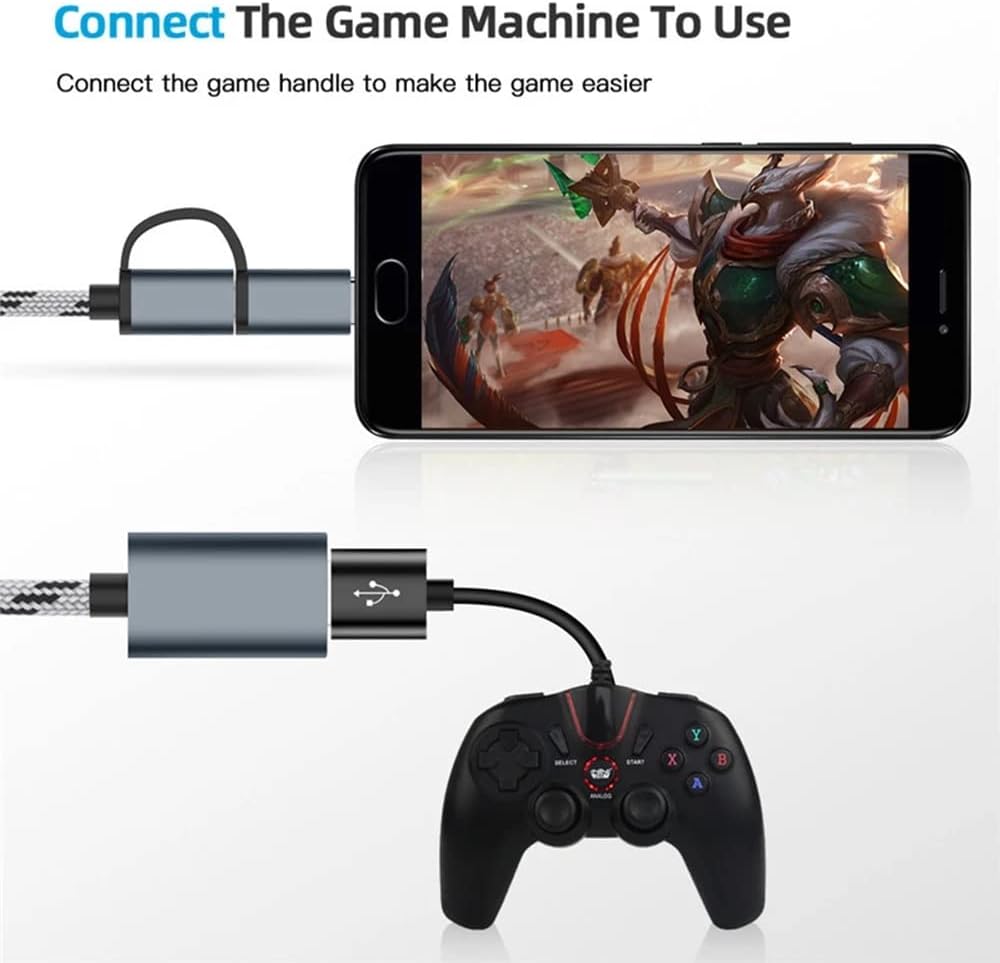 2-in-1 OTG Adapter, USB to Type-C & Micro USB Nylon Interface, Fast Transfer Connector, Cellphone Charging Line