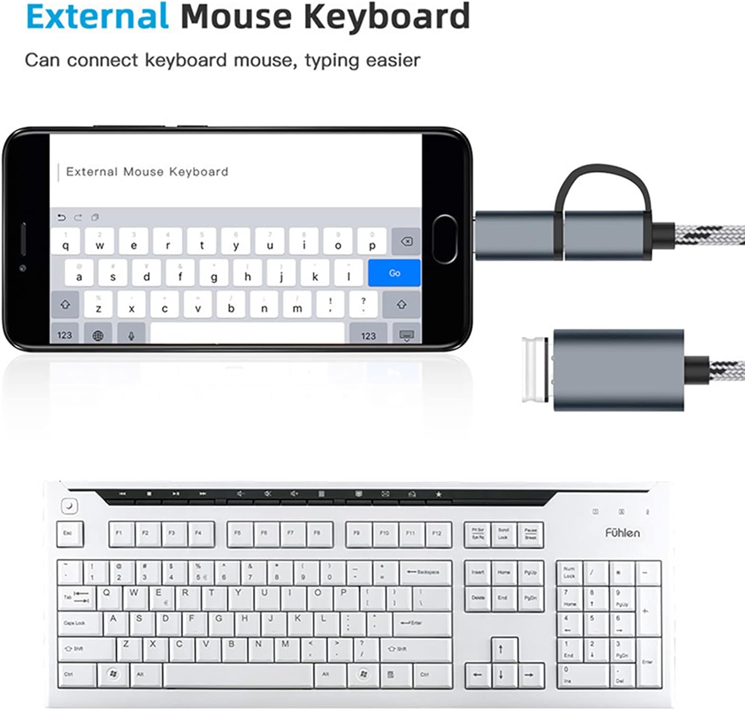 2-in-1 OTG Adapter, USB to Type-C & Micro USB Nylon Interface, Fast Transfer Connector, Cellphone Charging Line