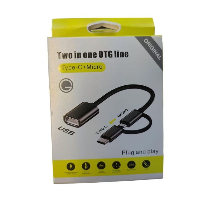 2-in-1 OTG Adapter, USB to Type-C & Micro USB Nylon Interface, Fast Transfer Connector, Cellphone Charging Line