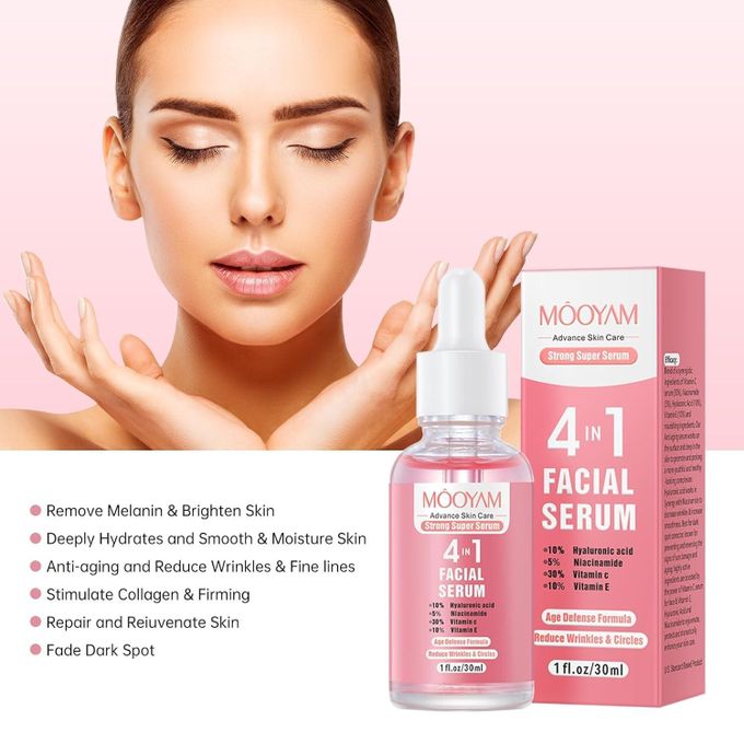Sadoer 4 in 1 Vitamin C Facial Serums with Hyaluronic Acid, Vitamin E, Niacinamide, Brightening Vitamin C Face Serum for Dull Dry Skin, Anti Aging Facial Serum for Dark Spots, Fine Lines & Wrinkles