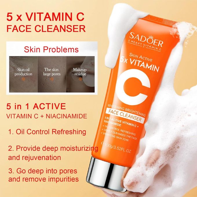 SADOER 5 x Vitamin C Skin Care Set, Skincare Routine Set, Facial Skin Care Products, Skincare Gift Set with Cleanser, Eye Cream, Serum, Cream,2sheet Mask, Anti-Aging Skin Care Kit for Firming & Hydrat
