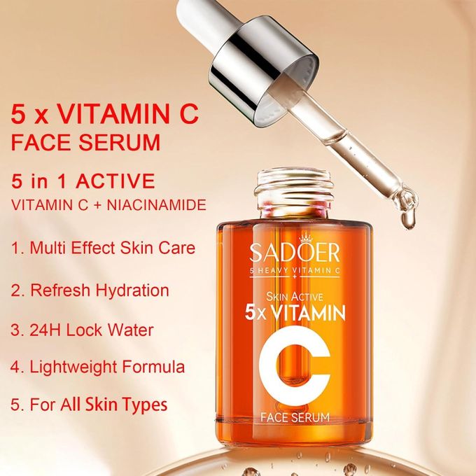 SADOER 5 x Vitamin C Skin Care Set, Skincare Routine Set, Facial Skin Care Products, Skincare Gift Set with Cleanser, Eye Cream, Serum, Cream,2sheet Mask, Anti-Aging Skin Care Kit for Firming & Hydrat