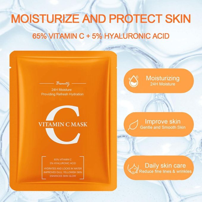 SADOER 5 x Vitamin C Skin Care Set, Skincare Routine Set, Facial Skin Care Products, Skincare Gift Set with Cleanser, Eye Cream, Serum, Cream,2sheet Mask, Anti-Aging Skin Care Kit for Firming & Hydrat