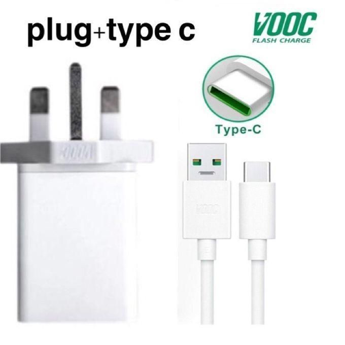 Oppo Type C VOOC Flash Charger Compatible for Reno and All Series with 1 Meter Micro USB Charging Data Cable & Sync USB Cable