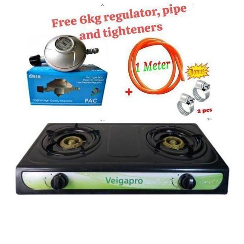 IPCONE Energy Efficient 2 Gas Burner,Gas Table Top Cooker plus free pipe and 6kg regulator+GAS PIPE CLIPS