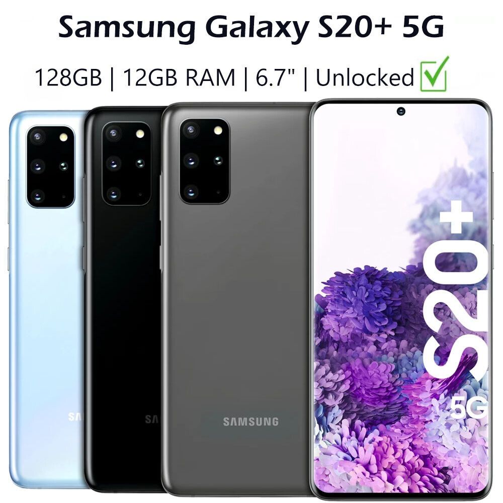 SAMSUNG S20 PLUS 5G 12GB RAM 128GB ROM GREY/BLACK DISPLAY 6.7 INCHES TRIPPLE REAR CAMERA 12MP + 64MP + 12MP
