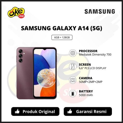 NEW SEALED SAMSUNG A14 5G 128GB ROM 6GB RAM DISPLAY 6.6 INCHES REAR CAMERA 50MP + 2MP + 2MP ANDROID 13 BATTERY CAPACITY 5000MAH