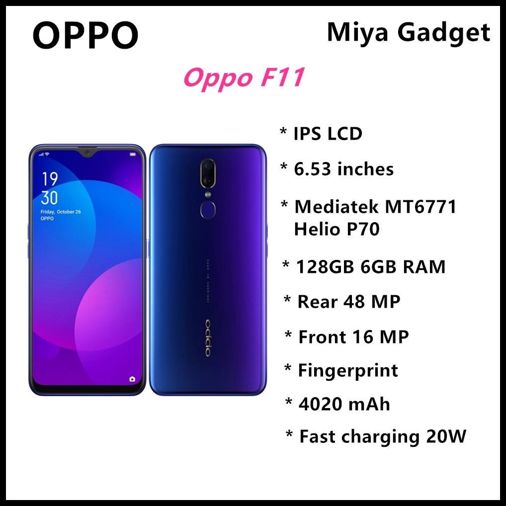 REFURBISHED OPPO F11 Smart Phone 6GB+128GB With Fingerprint Unlock 6.53inch Support 2G/3G/4G Network Dual SIM 4020mAh GREEN/PURPLE with accessories