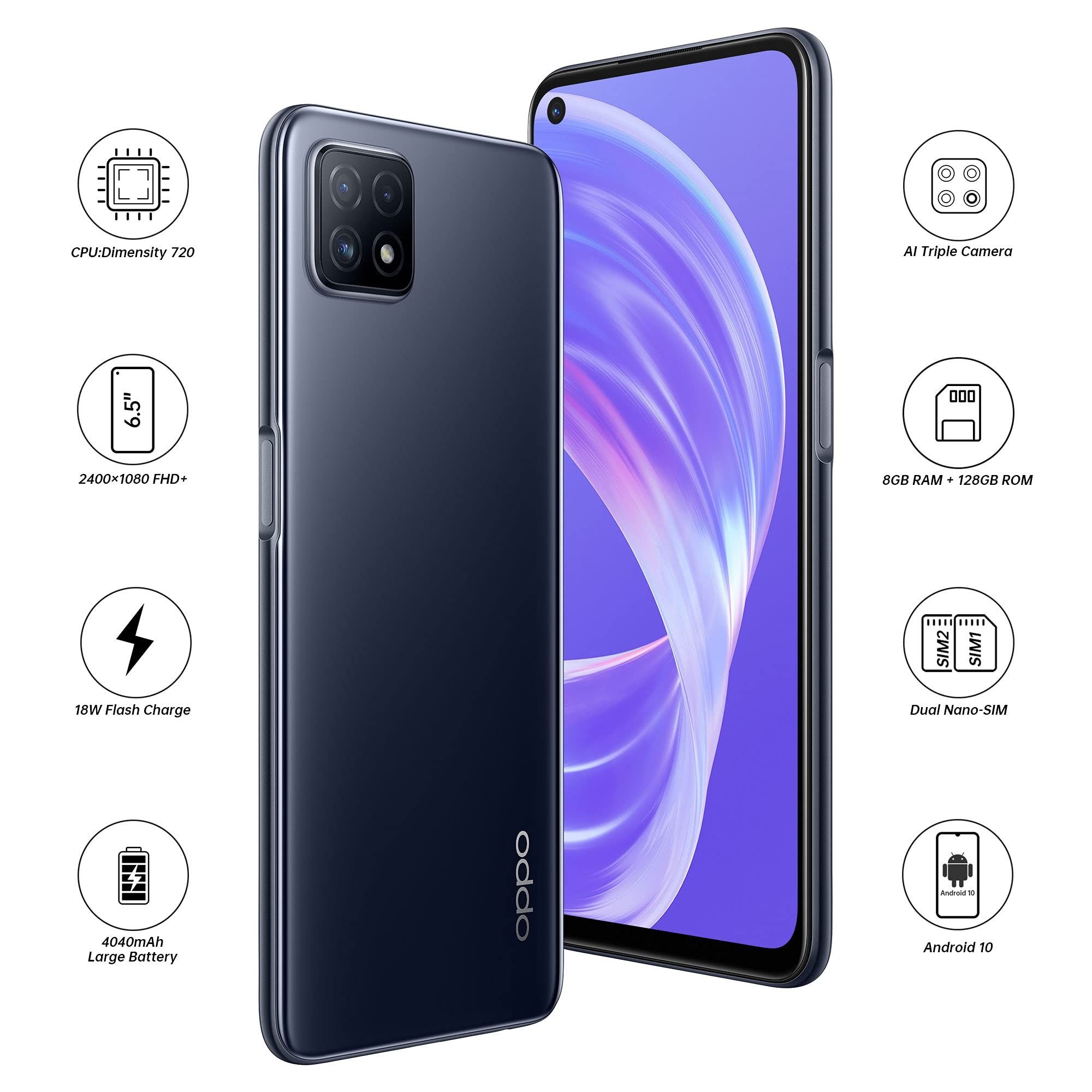 REFURBISHED OPPO A73 5G DISPLAY 6.5"INHCHES 128GB+8GB 16.0MP 4040mAh Dual SIM NFC Fingerprint with Face Unlock Type-C WITH FIVE  MONTHS WARRANTY
