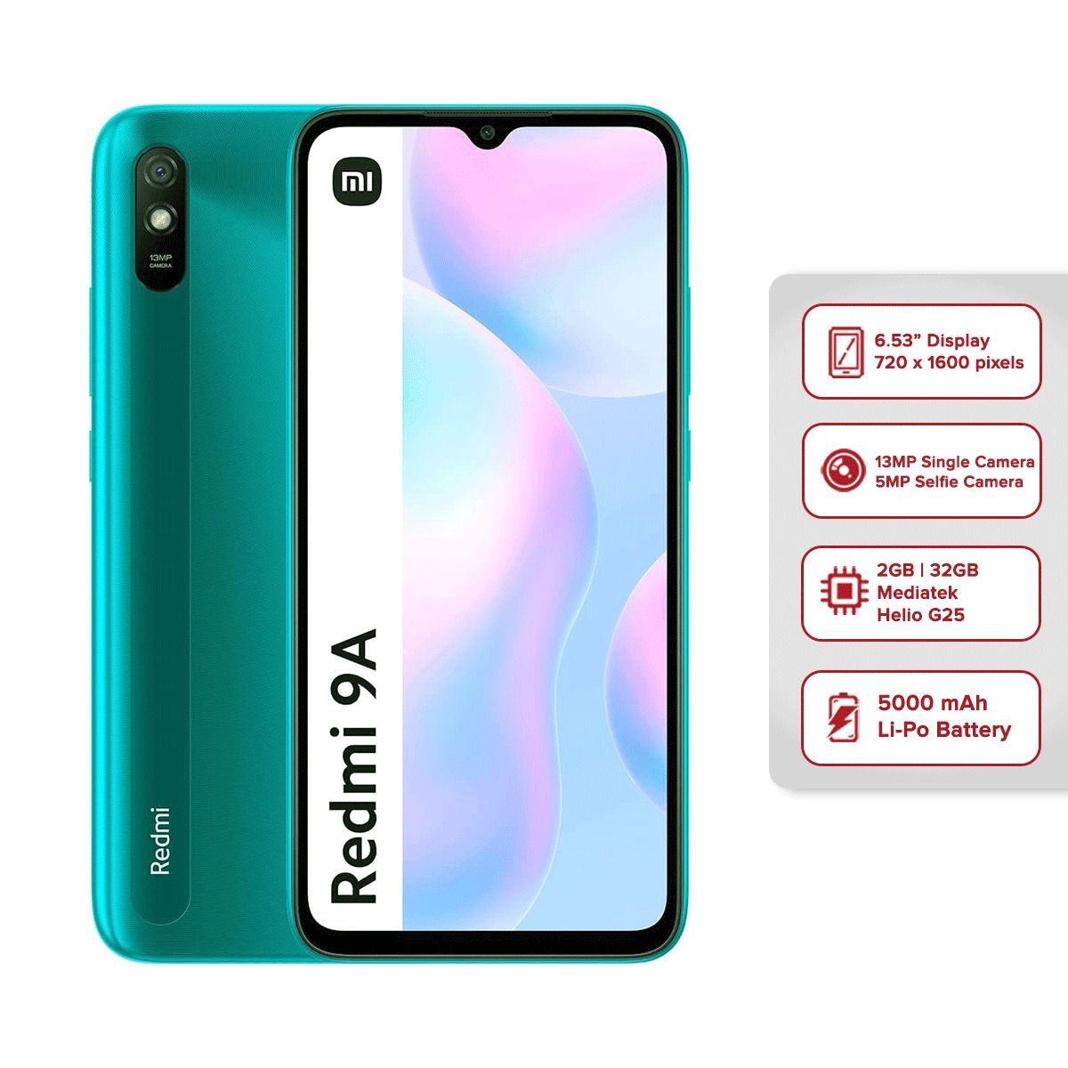 REFURBISHED REDMI 9A 128GB ROM 6GB RAM DISPLAY 6.53 INCHES REAR CAMERA 13MP FRONT CAMERA 5.0 MPANDROID 11 BATTERY CAPACITY 5000Mah